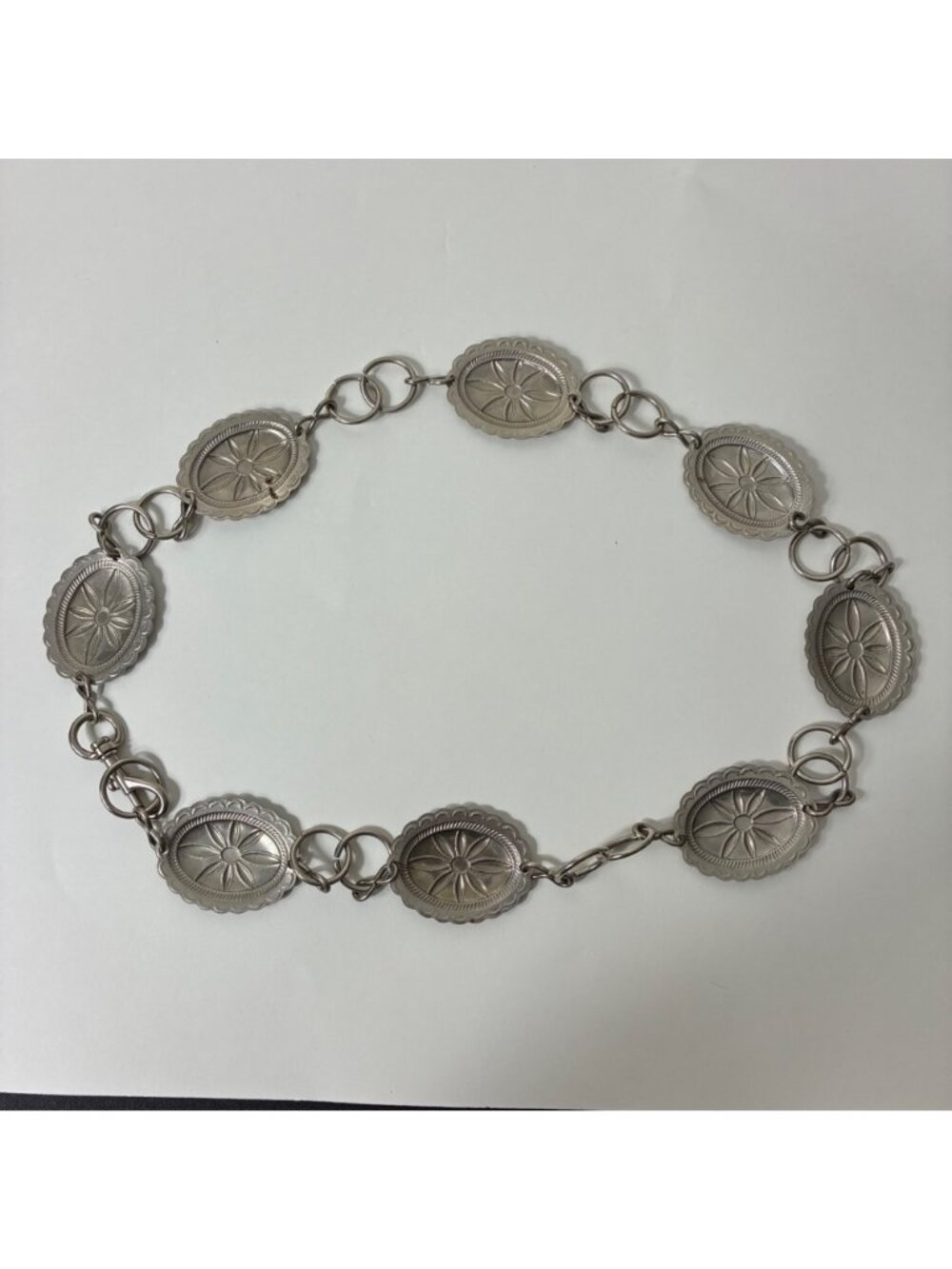 VTG 80s/90s Southwestern Silver Concho Flower Link Chain Belt 40 Cowgirl - Picture 4 of 4